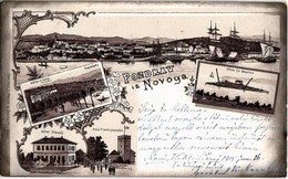 T2/T3 1905 Novi Vinodolski, Novoga; Hotel Lisanj, Kupaliste, Otok Sv. Marino, Hotel Slavulj, Kula Frankopanska / Hotels, - Non Classés