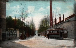 T2/T3 1907 Pola, Pula; Via Policarpo / Street View With Tram, Austro-Hungarian Villa Monai On The Left And Maritime Navy - Unclassified