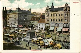 T2 1918 Zagreb, Zágráb; Jelacicev Trg. / Market Square With Vendors, Shops Of Miroslav Bachrach, F. Rudovits And Adolf B - Unclassified