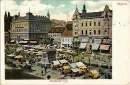 T2 1918 Zagreb, Zágráb; Jelacicev Trg. / Market Square With Vendors, Shops Of Miroslav Bachrach, F. Rudovits And Adolf B - Non Classés