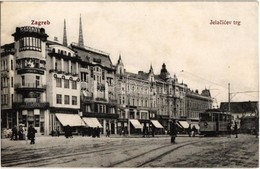 ** T1 Zagreb, Zágráb; Jelacicev Trg. / Square With Tram, Bank, Shops Of Poppovic, Fuchs, S. Stanisic And F. Rudovits, Wi - Unclassified