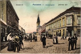 * T2 1905 Pancsova, Pancevo; Almási út, Templom, Graff üzlete / Street View With Shops And Church - Non Classés