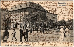 T2 1905 Szabadka, Subotica; Piac árusokkal, Szabadkai Gazdák és Iparosok Hitelintézeti Részvénytársasága, Montázs / Mark - Non Classés