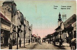 ** T2/T3 Titel, Glavna Ulica / Fő Utca, üzletek, Templom / Main Street With Shops And Church (EK) - Unclassified