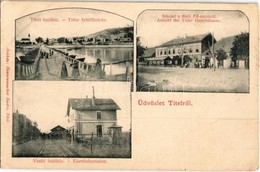 T2 1902 Titel, Hajóhíd, Fő Utca, Anker Szálloda, Vasúti Indóház, Vasútállomás. Nonnenmacher Endre Kiadása / Main Street, - Unclassified