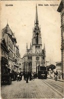 * T2/T3 Újvidék, Novi Sad; Római Katolikus Templom, Villamos. Hohlfeld J. Kiadása / Street View With Tram And Church (EK - Unclassified