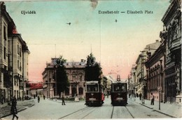 * T2/T3 Újvidék, Novi Sad; Erzsébet Tér, Villamosok A Pályaudvar Felé, Gyógyszertár / Square, Trams, Pharmacy (EK) - Unclassified