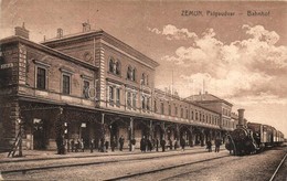 T2/T3 Zimony, Zemun, Semlin; Vasútállomás, Gőzmozdony / Bahnhof / Railway Station, Locomotive (EK) + Portó - Unclassified