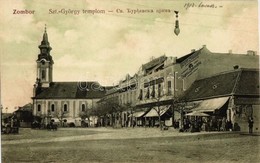 ** T1/T2 Zombor, Sombor; Szent György Templom, Tér, Népbank, Ráczits és Czvrkusits Fűszer Nagykereskedése, Szuppek Gyula - Unclassified