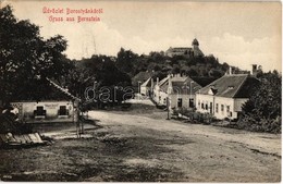 T2 1909 Borostyánkő, Bernstein; Máger József Vegyeskereskedése, Vár A Háttérben. A. Pelnitschar Kiadása / Schloss, Gesch - Ohne Zuordnung