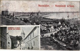 T2/T3 Nezsider, Neusiedl Am See; Templom és Iskola / Kirche Und Schule / Church And School (ázott Sarkak / Wet Corners) - Non Classificati