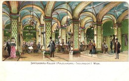 ** T1/T2 Vienna, Wien; Spatenbräu-Keller (Majolikasaal-Teilansicht) / Beer Hall, Restaurant, Interior, Litho - Zonder Classificatie