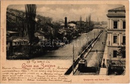 T2 1899 Sarajevo, Quaipartie Mit Linken Ufer. Atelier Schädler / Quay, Tram - Ohne Zuordnung