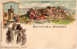 T2 1899 (Vorläufer!) Athens, Athénes; Monument De Lysicrate, Hermmés De Praxitéle, L'Acropole. Pallis & Cotzias Litho - Non Classificati