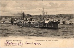 * T1/T2 1903 Thessaloniki, Salonique; Vue Panoramique Du Centre De La Ville / SS Samos In The Port - Zonder Classificatie