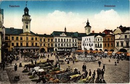 T2 1915 Cieszyn, Teschen; Demelplatz / Market Square With Vendors' Horse Carts, Trams, Pharmacy. Ed. Feitzinger No. 1146 - Zonder Classificatie