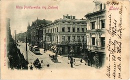 T2/T3 1900 Lodz, Ulica Piotrowska Róg Zielonej / Piotrkowska Street And Corner Of Zielona Street, Tram, Shops. Fot. B. W - Zonder Classificatie