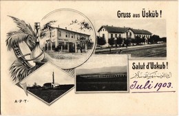 * T2 1903 Skopje, Üsküb; Railway Station, Hotel Turati, Mosque, Bridge. Art Nouveau With Hookah - Ohne Zuordnung