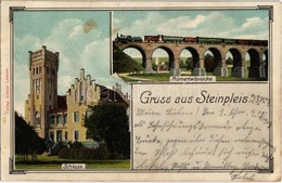 T2 Steinpleis (Werdau), Römertalbrücke, Schloss / Viaduct, Railway Bridge With Locomotive, Castle - Ohne Zuordnung