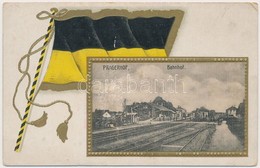 ** T2/T3 Pragersko, Pragerhof; Bahnhof / Railway Station, Locomotive, German Flag. Amalie Churfürst No. 03140. Emb. Gold - Zonder Classificatie