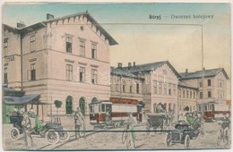 T2/T3 1917 Stryi, Stryj; Dworzec Kolejowy / Bahnhof / Railway Station, In The Future Montage. Leporellocard With Street  - Zonder Classificatie