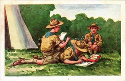 ** T2/T3 Levél A Táborból. Kiadja Riegler József Ede / Hungarian Boy Scout Art Postcard (EK) - Ohne Zuordnung