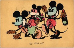 T2 1931 Így élünk Mi / Mickey Mouse With A Bottle Of Champagne. Early Disney Art Postcard - Zonder Classificatie