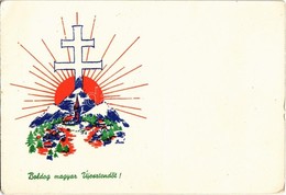 ** T2/T3 Boldog Magyar újesztendőt! / Hungarian Irredenta New Year Greeting Art Postcard, Patriarchal Cross S: Bozó (15, - Zonder Classificatie