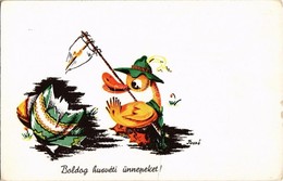 ** T2/T3 Boldog Húsvéti ünnepeket! / Hungarian Irredenta Easter Greeting Art Postcard S: Bozó (15,3 Cm X 10,7 Cm) - Non Classés