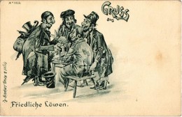 ** T2/T3 Gruss Aus Friedliche Löwen. Regel & Krug Leipzig No. 3006. / Peaceful Lions. Jewish Vendors. Judaica Mocking Ar - Non Classés