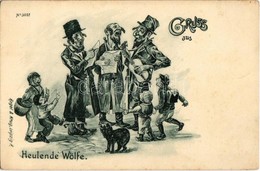 ** T2 Gruss Aus Heulende Wölfe. Regel & Krug Leipzig No. 3007. / Howling Wolves. Jewish Men Singing. Judaica Mocking Art - Unclassified