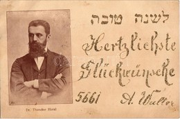 T2 1900 Herzl Tivadar, A Cionizmus Megalapítója. Arthur Walter üdvözlőlapja Héber Nyelvű Szöveggel / Dr. Theodor Herzl,  - Unclassified