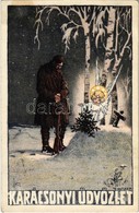 T2 1916 Karácsonyi üdvözlet / WWI K.u.k. Military Christmas Greeting. Litho S: E. Kutzer + 'K.u.K. Bahnhofkommando Óradn - Ohne Zuordnung