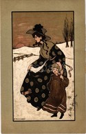 T2 1908 Lady With Daughter. M. Munk Vienne Nr. 195. Litho S: E. Parkinson - Non Classés