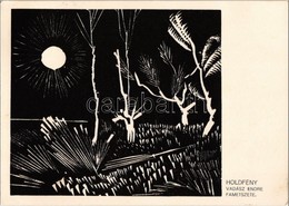 T2/T3 1935 Holdfény. Fametszet, Vadász Endre Levele és Aláírása A Hátoldalon / Moonlight. Wood Cut S: Vadász Endre (Rb) - Non Classés