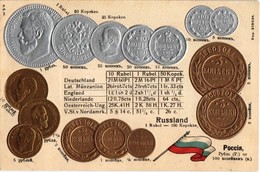 ** T1/T2 Russian Set Of Coins And Flag. Emb. Golden And Silver Litho - Zonder Classificatie