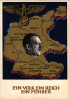 * T2/T3 1938 Ein Volk, Ein Reich, Ein Führer! / Adolf Hitler, NSDAP German Nazi Party Propaganda, Map, Swastika; 6 Ga. + - Non Classificati