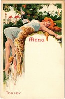 ** T1/T2 Törley Pezsgő, étlap. Kellner és Mohrlüder / Hungarian Champagne Advertisement With Menu, Litho Art Postcard - Non Classés