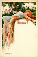 ** T1/T2 Törley Pezsgő, étlap. Kellner és Mohrlüder / Hungarian Champagne Advertisement With Menu, Litho Art Postcard - Non Classificati