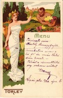 T2 1922 Törley Pezsgő, étlap. Kellner és Mohrlüder / Hungarian Champagne Advertisement With Menu, Litho Art Postcard - Non Classés