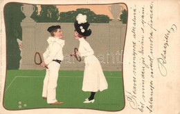 T2/T3 1900 Lawn-Tennis / Couple's Tennis Match. Meissner & Buch Künstler-Postkarten Serie 1039. Litho S: B. Wennerberg ( - Ohne Zuordnung