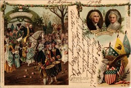 T2 1906 George Washington And His Wife Martha. Kattlesnake, Pine Tree, Liberty And National Flags. Langer Serie II. Lsch - Non Classés