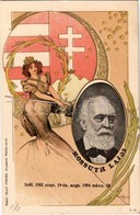 T2 1802-1894 Kossuth Lajos Szecessziós Litho Gyászlapja. Blau József Kiadása / Obituary Card Of Lajos Kossuth. Art Nouve - Zonder Classificatie