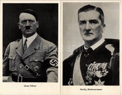 * T2 Unser Führer, Horthy Reichsverweser / Adolf Hitler, Horthy Miklós. Kinyitható Képeslap / Folding Card + '1938 Berli - Non Classés