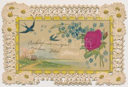 T2/T3 1907 Csipke Díszítéses Dombornyomott Virágos Litho üdvözlőlap / Embossed Litho Greeting Art Postcard With Lace Dec - Unclassified