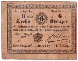 1849. 6kr 'Almásy', 'F' Sorozat T:III- / Hungary 1849. 6 Kreuzer 'Almásy', With 'F' Prefix C:VG 
Adamo G100 - Non Classés