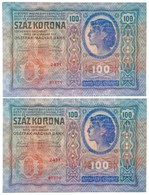 1912. 100K (2x) Sorszámkövető T:I / 
Hungary 1912. 100 Korona (2x) Sequential Serials C:UNC
Adamo K28 - Unclassified