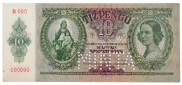 1936. 10P 'B000 - 000000' Sorozat és Sorszámmal, 'MINTA' Perforációval T:I / Hungary 1936. 10 Pengő With 'B000 - 000000' - Non Classés