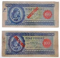 1946. 100Ft (2x) Mindkettő Korabeli Hamis, Előlapon Piros 'HAMISÍTVÁNY' Felülbélyegzéssel T:III,III- / 
Hungary 1946. 10 - Non Classés