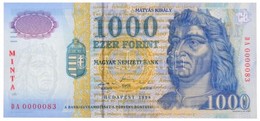 1998. 1000Ft 'MINTA' Felülnyomással, 'DA 0000083' Sorszámmal T:I / Hungary 1998. 1000 Forint With 'MINTA' Overprint, And - Unclassified